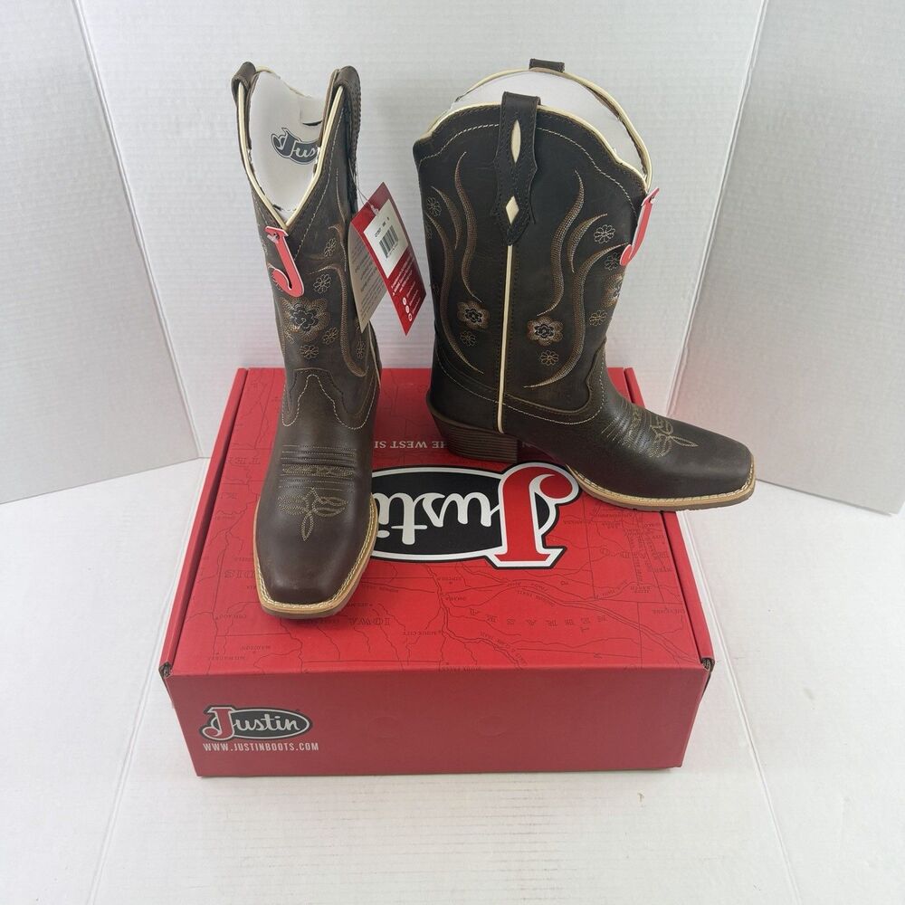Justin Boots Jessa Brown Water Buffalo Women’s Square Toe Cowboy Boots 7.5 B